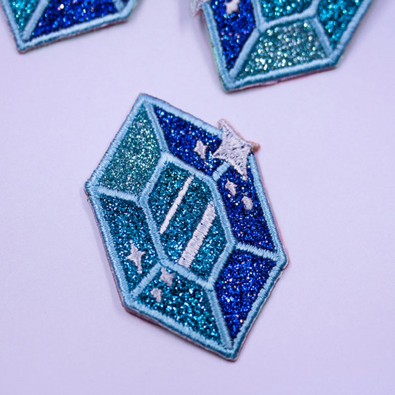 Gem glitter embroidered patches glittery video game crystal patches rupee gamer cute kawaii shiny patch legend gamer jacket accessory image 4