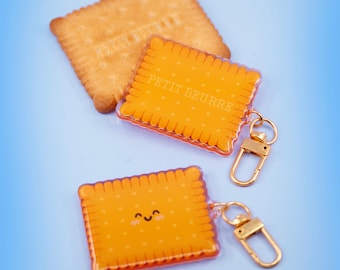Parijs petit-beurre koekje acryl sleutelhanger | Bakkerijillustratie | Leuke sleutelhanger met tashanger