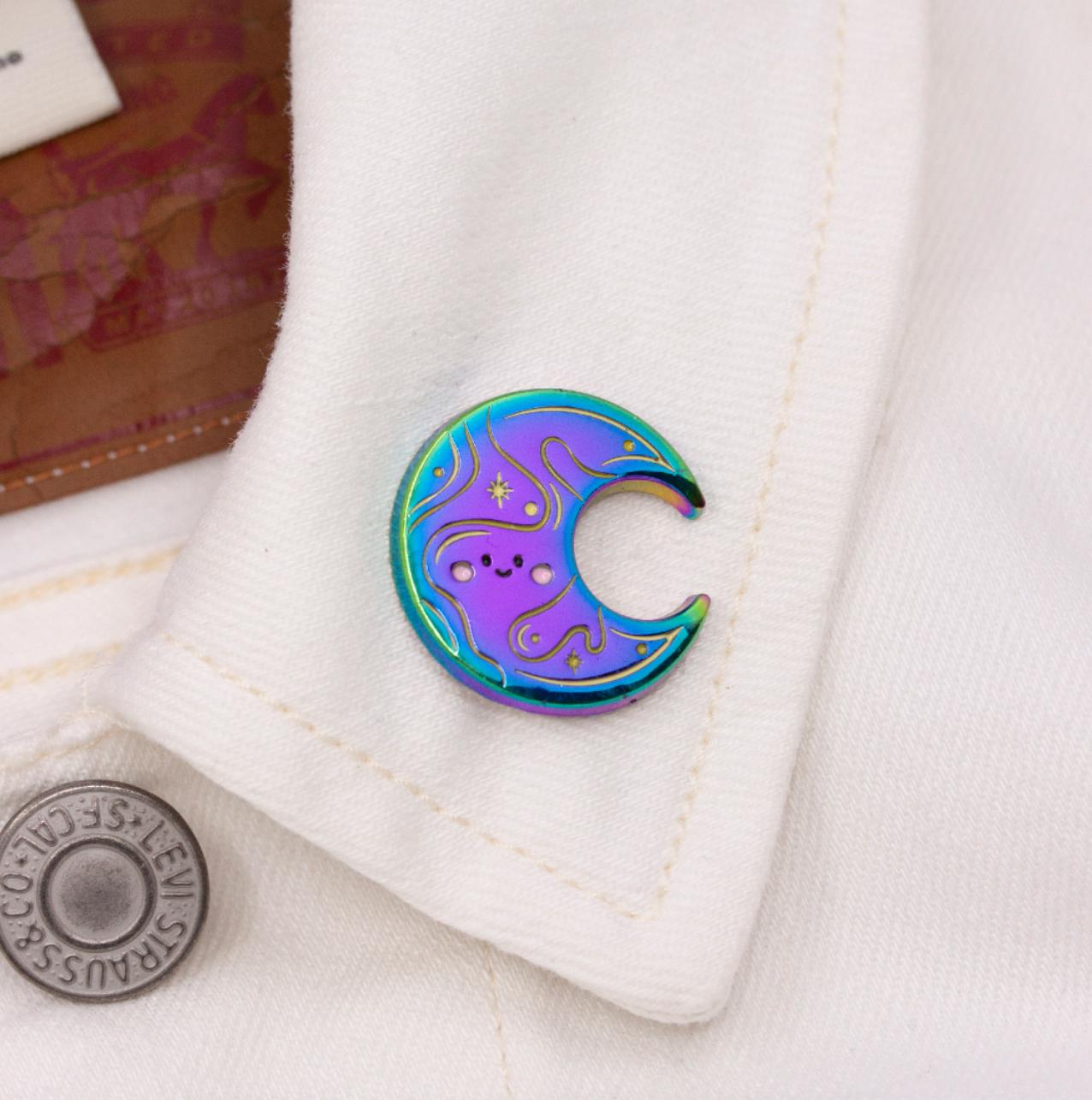 moon✩︎⡱さんの専用ページ ！！！ Celestial Multicolor Moon Pin - Rainbow Gold Cute Happy Moon