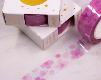 Cinta washi transparente con diseño de flor de cerezo/cinta decorativa japonesa Sakura para envolver álbumes de recortes y diarios con bonitos pétalos y flores rosas.