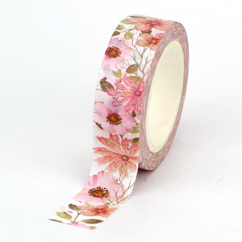 Pink Floral Leaves Spring Blooms Washi Tape