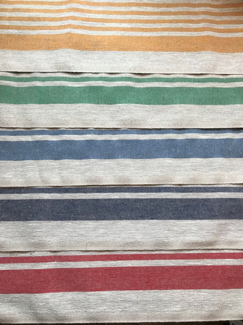 Linen table runner with a striped pattern in saturated colors: blue stripes, red stripes, yellow stripes, green stripes 50 x 140 cm image 5