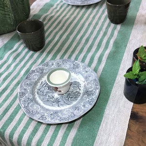 Linen table runner with a striped pattern in saturated colors: blue stripes, red stripes, yellow stripes, green stripes 50 x 140 cm image 4