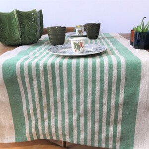 Linen table runner with a striped pattern in saturated colors: blue stripes, red stripes, yellow stripes, green stripes 50 x 140 cm image 3