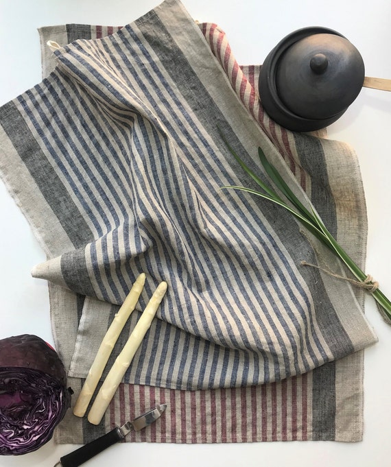 Blue stripes - Kitchen towel - stone washed - LithuanianLinen