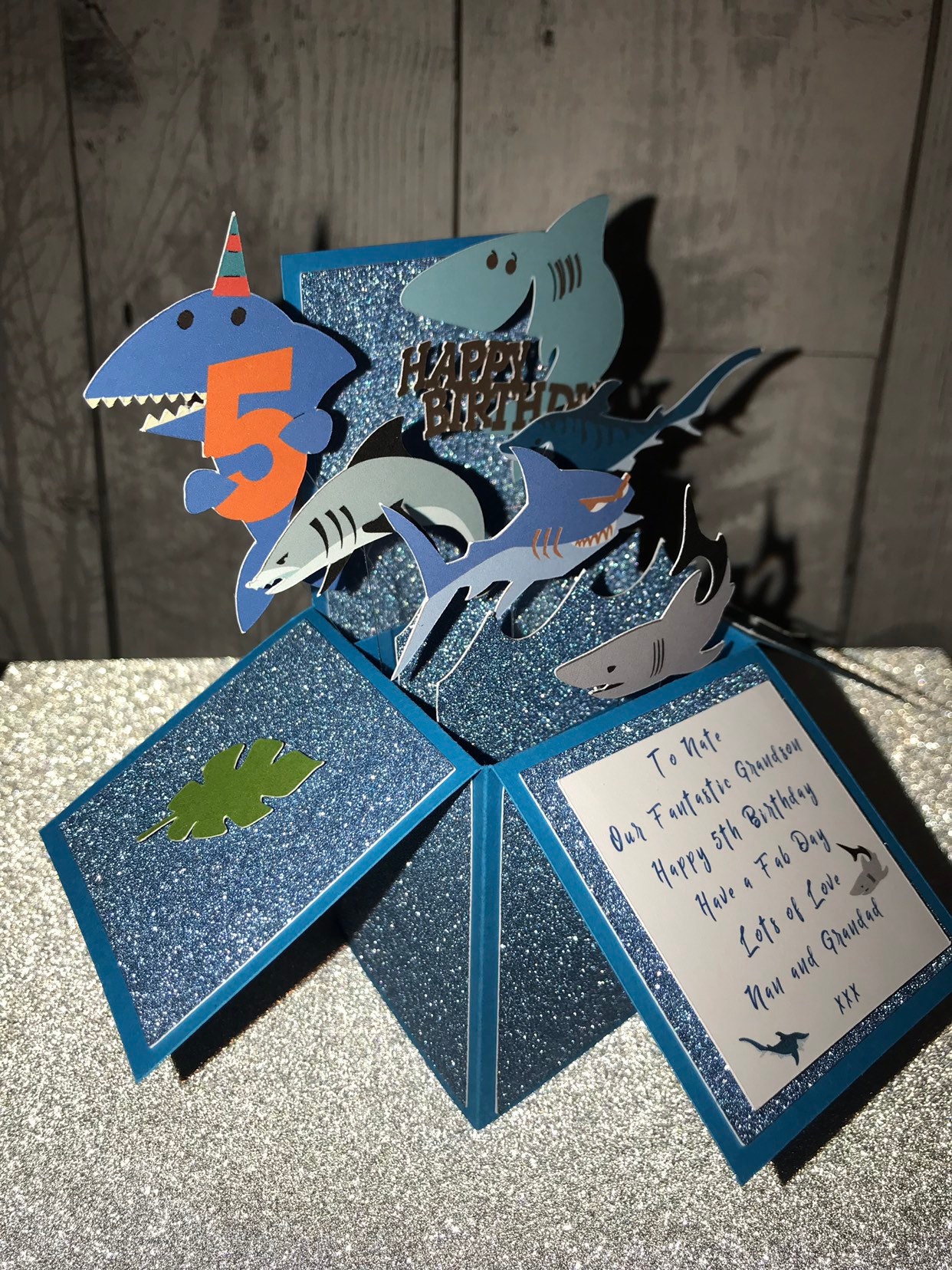 Shark birthday card shark pop up box card | Etsy
