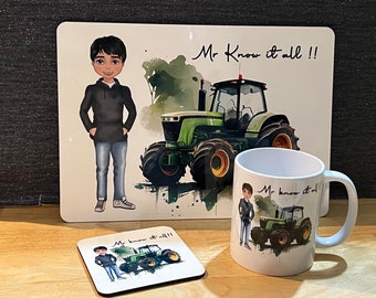 Tractor Placemat set, coaster, mug & placemat set, Boy/girl Tractor Gift sets, tractor fans