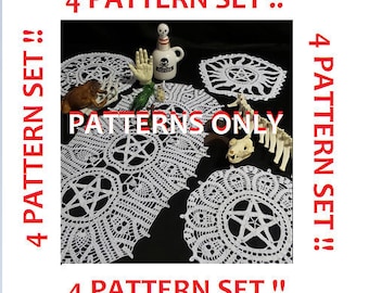 Seeing Stars - Doily Pattern - Skull Doily Pattern - PDF Doily PATTERN only - Star Pattern Doilies - Set of FOUR  doily patterns