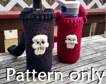 Water Bottle Wine Cover - Pattern Only - Crochet 2D Skull Bottle Cozy - No graphs lots of photos