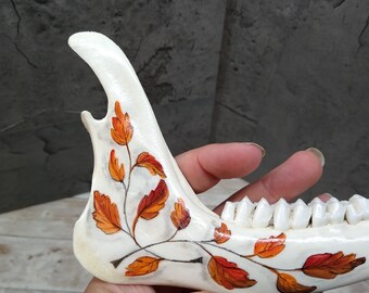 Blue Floral Jawbone Wall Hanging Decor Real Bone Painted Skull Deer Animal Teeth Gold Vulture ...