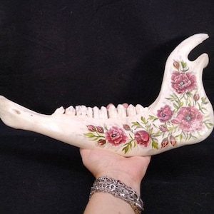 Painted Cow Jaw - Hand Painted Cow Jaw -  Floral Painting - Real bone art - Hand Painted Cow Jaw Bone