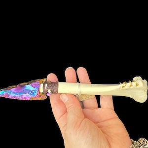Bone Knife -  Rainbow Deer leg bone knife - Bone Athame - Rainbow Obsidian Bone Knife - Deer bone knife - Athame - Alter knife