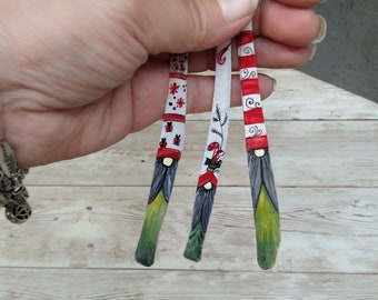 Coyote Rib bone Ornaments - Santa Ornament - Gnome Ornament - Painted Bone - Painted Santa - Christmas Ornament