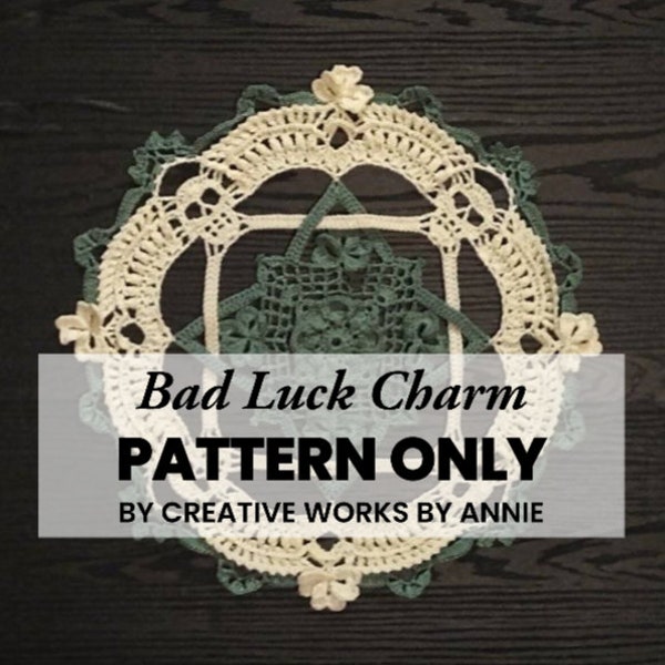 Bad Luck Charm - Doily Pattern - Skull Doily Pattern - PDF Doily PATTERN only - Clover doily Pattern - Words and photos only - No Graphs