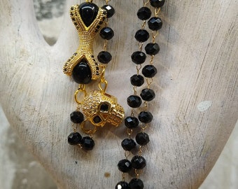 Golden and Black Beaded Necklace