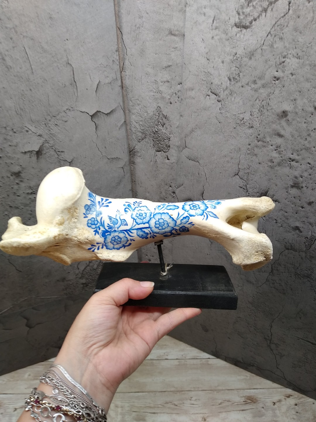 Hand Painted Cow Leg Bone Painting Blue Delftware Style Etsy