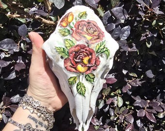 Floral Painted Sheep Skull: Vintage Style Home Decor (10 inch)