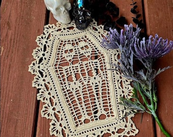 Handmade Crochet Skull Doily - Gothic Home Decor