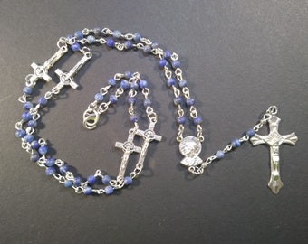 Religious Gothic Catholic Rosary - Blue Lapis Lazuli Rosary -  Rosary - Gothic Rosary