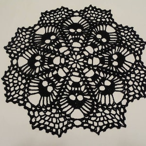 BLACK &lt;&lt; Skull Doily - Crochet Doily - Crochet Lace - Skull Lace Doily - Needle work- Crochet - Skull Lace