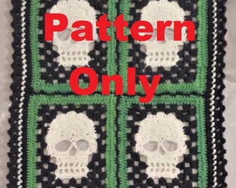 Blanket  Pattern - Granny Skulls Blanket Pattern  - PDF blanket PATTERN only - Words and photos only - No Graphs