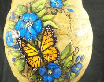 Hand Painted Turtle Shell - Painted Shell, Small Painted Turtle Shell with Stand - Box Turtle Shell - Displayed Shell - Real Turtle Shell