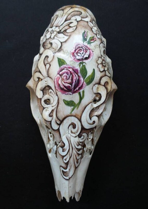 Vintage Style Painted Deer Skull Vintage Rose Deer Skull Etsy