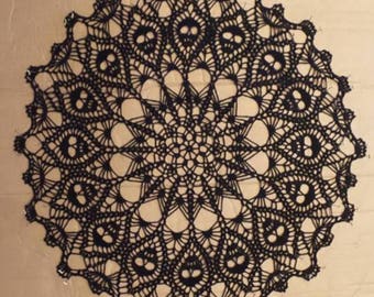 Crown of Skulls Doily -  BLACK Crochet Doily - Crochet Lace - Skull Lace Doily - Needle work- Crochet - Skull Lace - Skull Doily