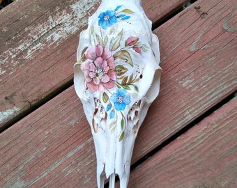 Vintage style painted deer skull - Vintage deer skull - Painted skull - Floral skull - Deer Skull -