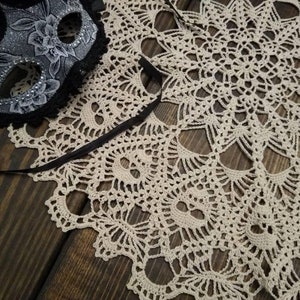 Crown of Skulls Doily -  WHITE Crochet Doily - Crochet Lace - Skull Lace Doily - Needle work- Crochet - Skull Lace - Skull Doily
