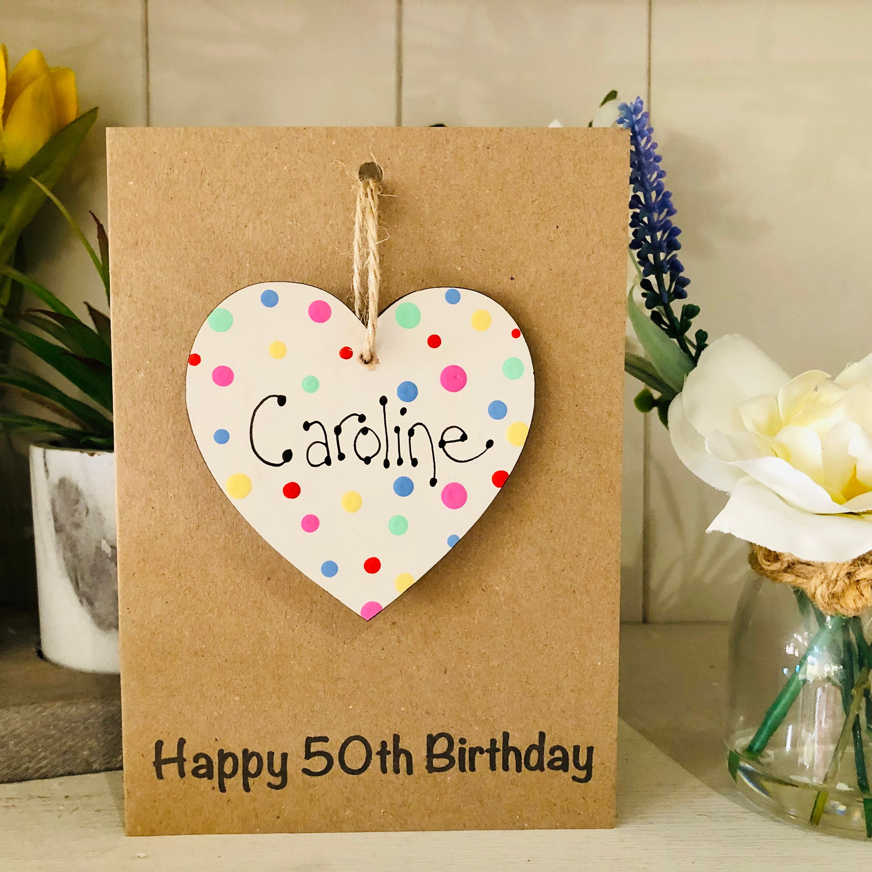 50th Birthday Gifts For Mum Sister Wife Nanny PERSONALISED 30th 40th 60th 70th Birthday Hanging Heart Gifts For Her Women Ladies 50th Birthday Friends With Grey Bag 50th Birthday Keepsake 