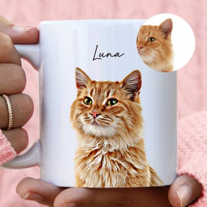 Personalisierte Katzenmama Tasse | Katzenportrait | Katzenliebhaber Geschenk | Katzen-Porträt-Tasse | Personalisierte Haustierbecher Katzenverlust Geschenk Katzen-Denkmal Lustige Katzentasse