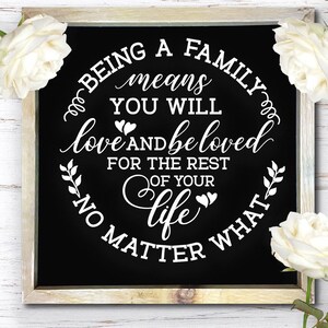 Family svg, Being a Family means Cut File in SVG. DXF and PNG, Family Quotes, Family Printable, Home decor svg, Cricut, Silhouette, home svg
