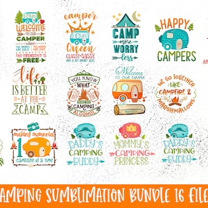 Lot de sublimation de camping, lot de camp, lot de camp, lot de camping, camp de sublimation, clipart de camping, motifs de transfert de chaleur de camping.
