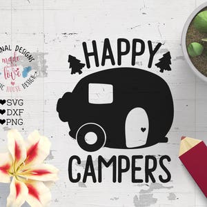happy campers svg, campers cutting file, camping svg, camping cutting file, vacation svg, summer svg, summer cutting file, nature svg, dxf