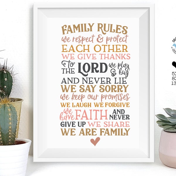 Family Printable, Home Printable, Family Rules Printable, Family Rules Printable, Typography, Wall Art, Home Decor, 8X10 printable,