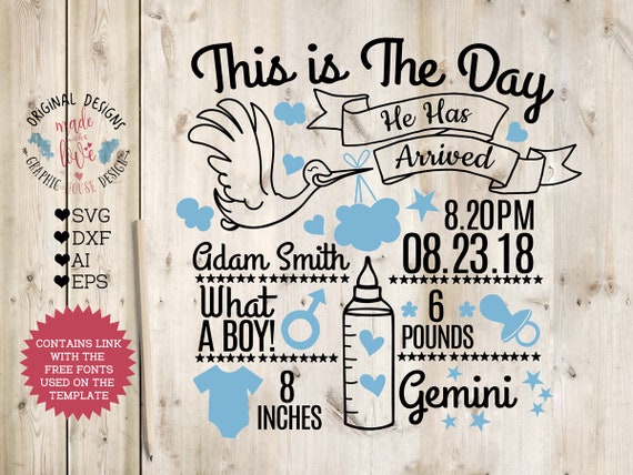Download Birth Announcement Template Svg Boy Birth Announcement Svg Etsy