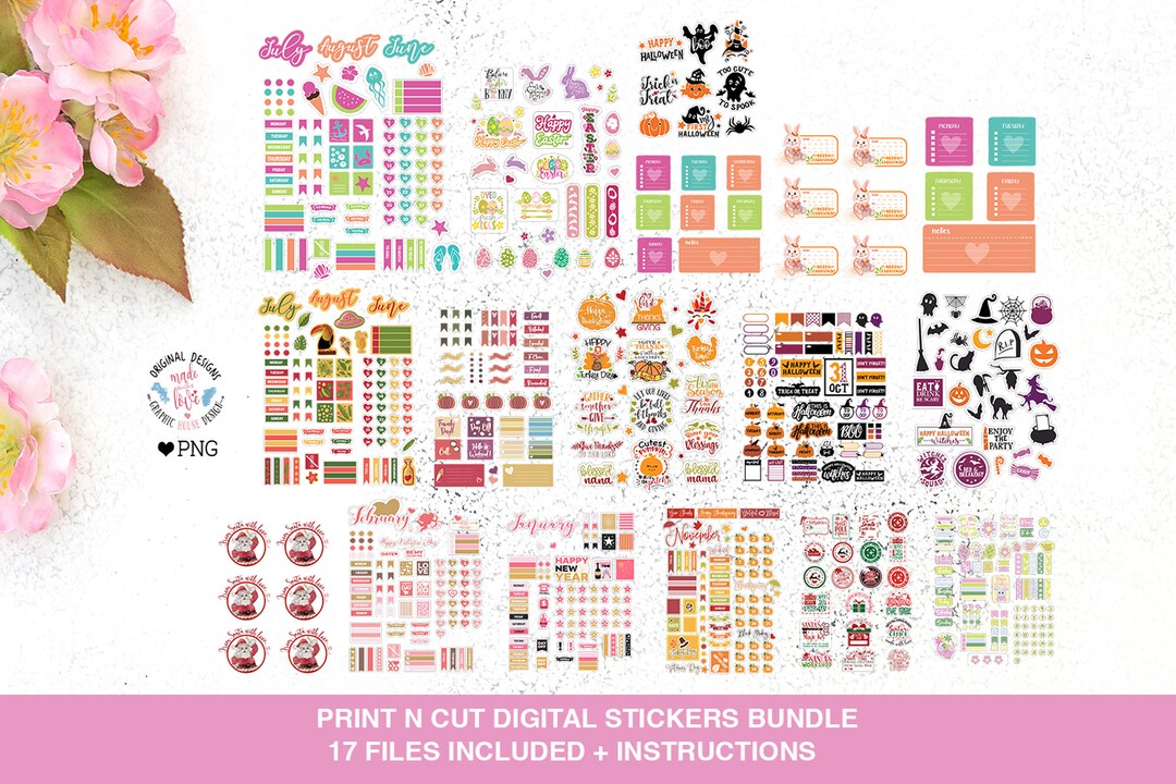 Printable Stickers Bundle, Print N Cut Planner Stickers, Cricut Stickers, Silhouette Stickers ...
