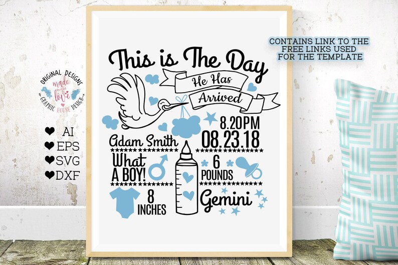 Download Birth Announcement Template SVG Boy Birth Announcement SVG ...