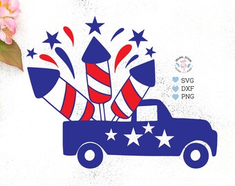 American Truck with Firecrackers, 4th of July svg, Independence Day svg, Patriotic SVG, American Truck svg, American Farmer svg, USA svg