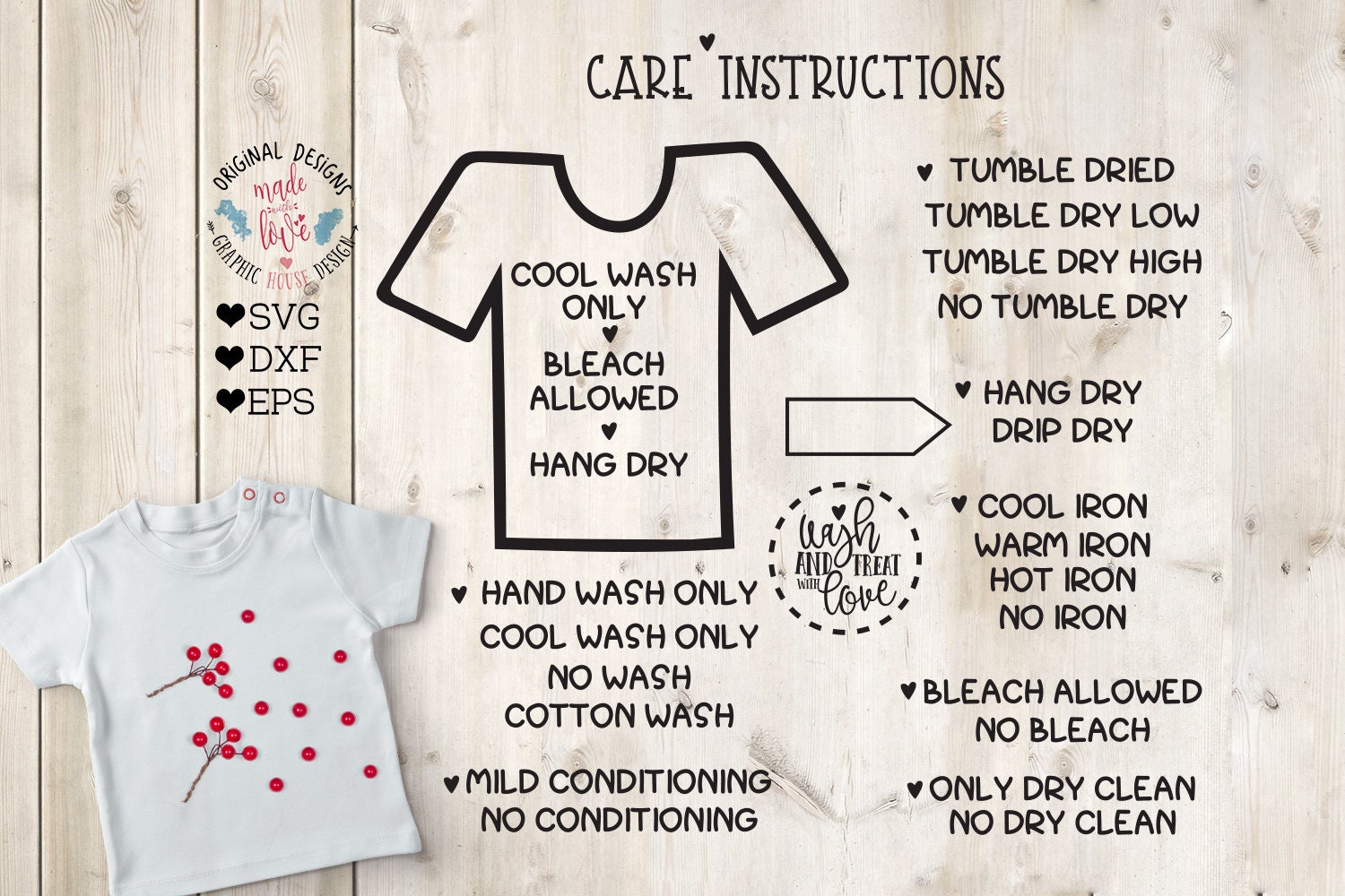 Download T Shirt Care Instructions Card Instructions In Svg Dxf Eps Etsy