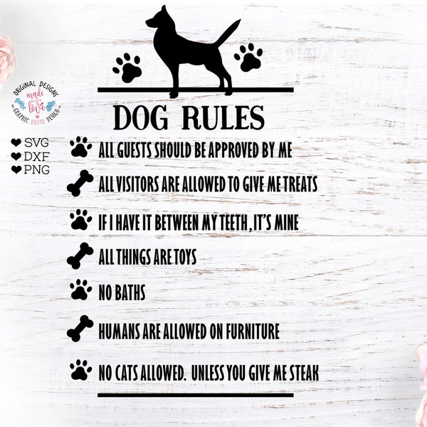 Dog Rules svg, Dog Funny svg, Dog rules cut file in svg, dxf and png, Dogs svg, pets svg, dog quotes, pet quotes, pet clipart, welcome svg