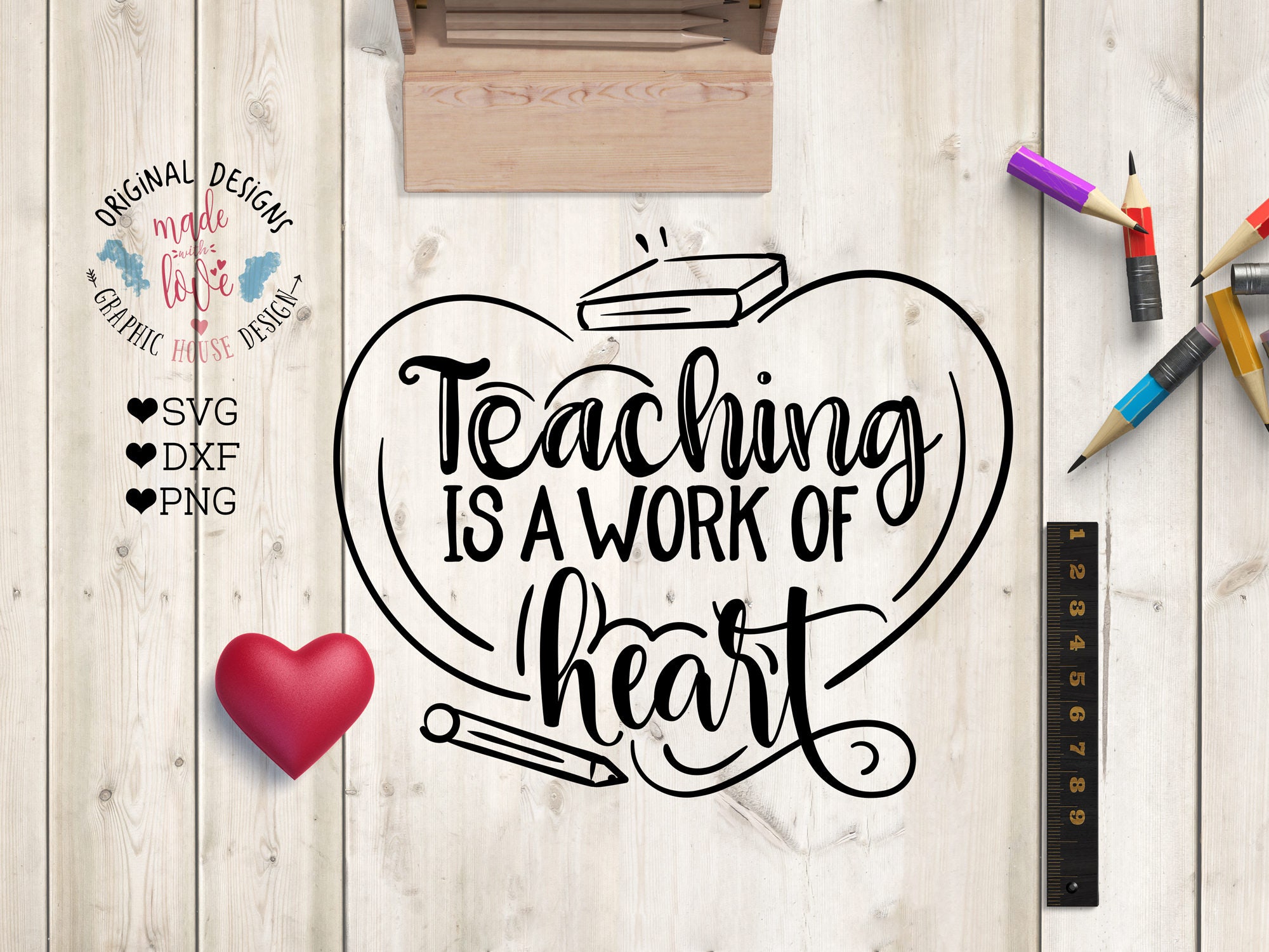 Teaching Is A Work of Heart Print Makeup Bag Teacher Gift Pencil