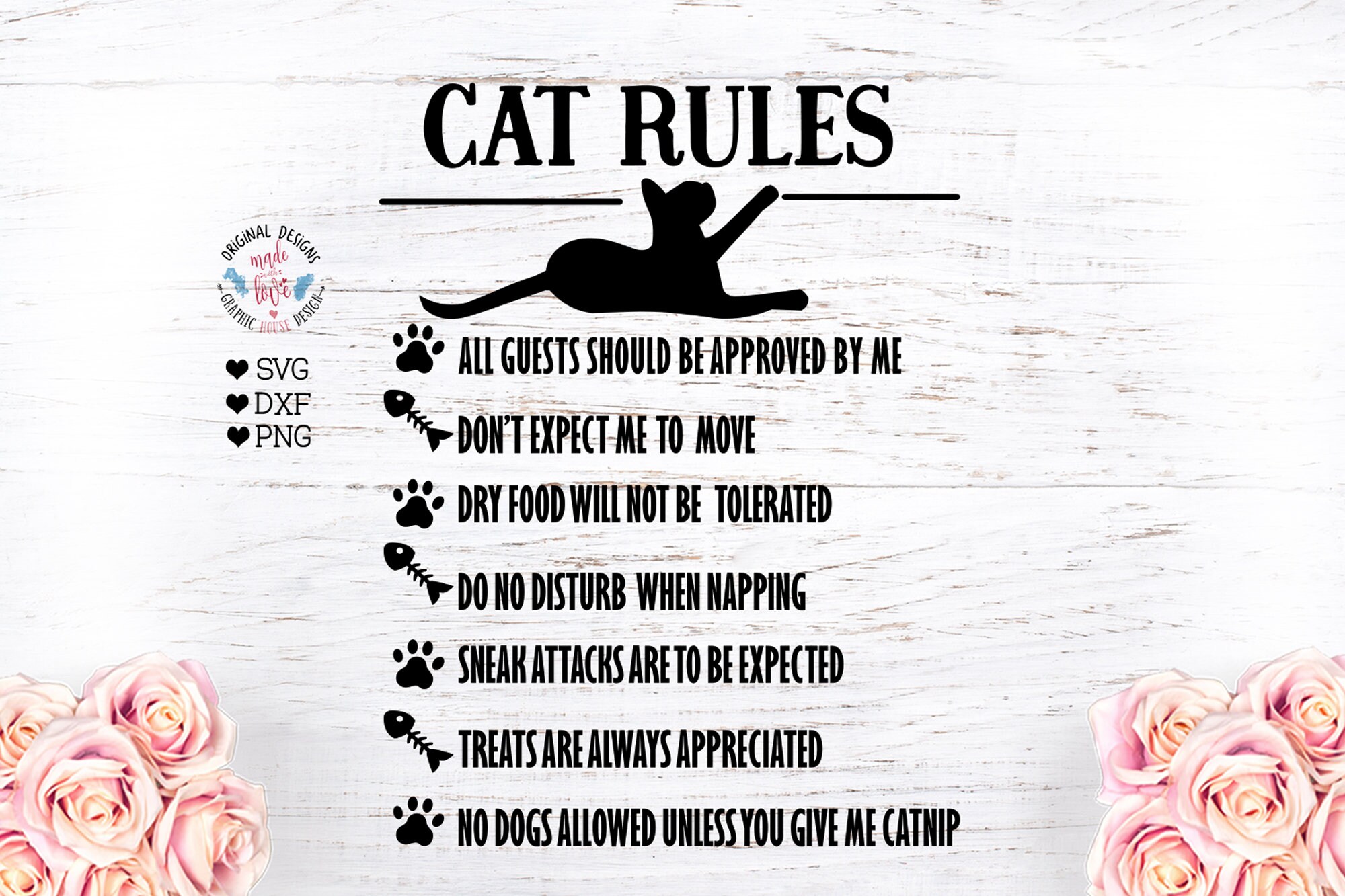 Cat Rules svg Cat Funny svg Cat rules cut file in svg dxf Etsy