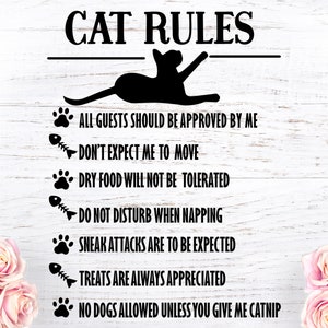 Cat Rules in formato SVG, Cat Funny SVG, Cat Rules taglia file in SVG, DXF e PNG, gatti in formato SVG, animali domestici in formato SVG, citazioni sui gatti, citazioni sugli animali domestici, clipart per animali domestici, benvenuto in formato SVG