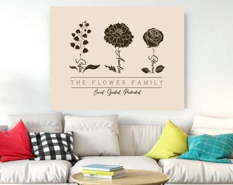 personalized birth month flowers, Birth Flower Print, Custom family print, Birth month flower, Custom name print, Digital flower print