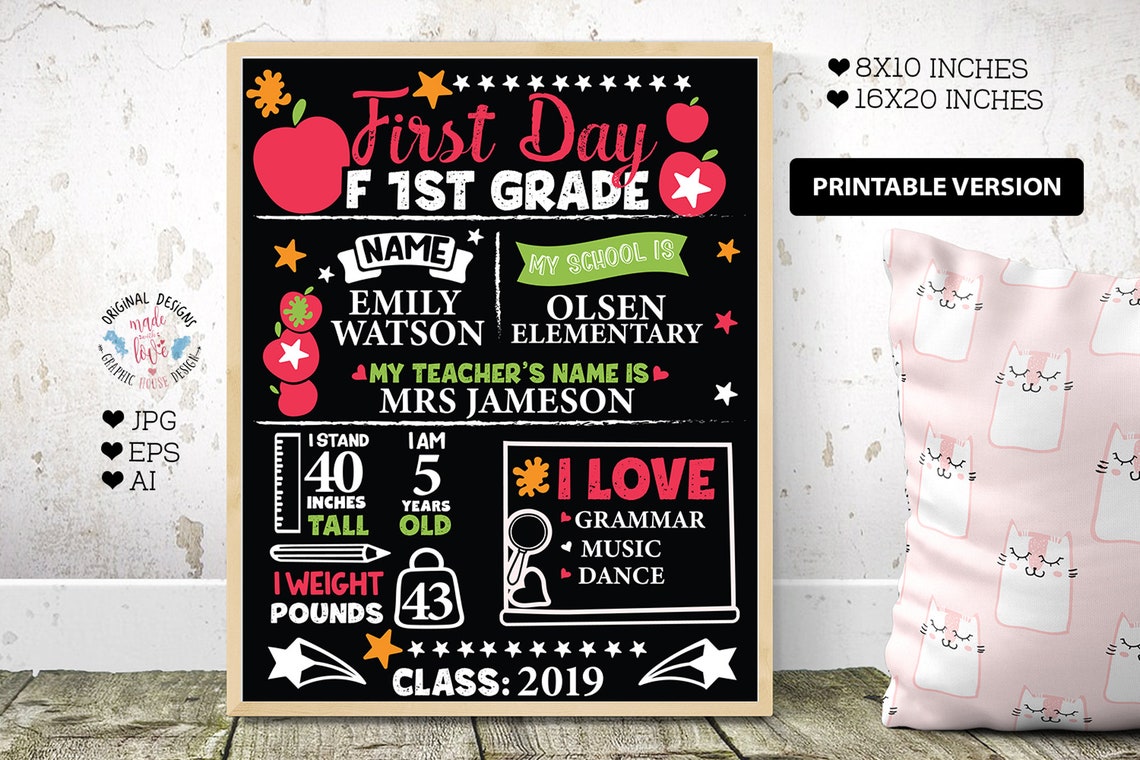 First Day of First Grade Printable School Template Printable | Etsy