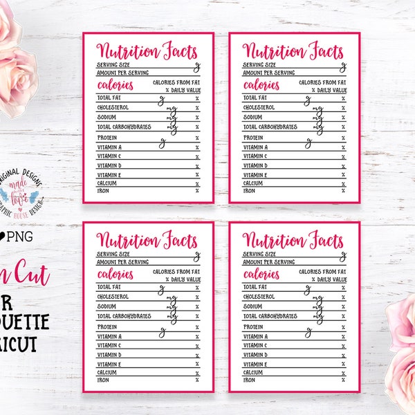 Nutrition Chart, Print n Cut Labels, Nutrition Facts, Nutrition Facts Template, Calories Chart, Vitamins Chart, Daily Nutrition Chart,