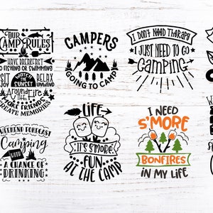 Lot camp, svg camping, camp svg, citations camping en SVG, DXF, PNG, règles du camp, règles du camp, camp de bienvenue, svg s'mores, svg camp d'été,
