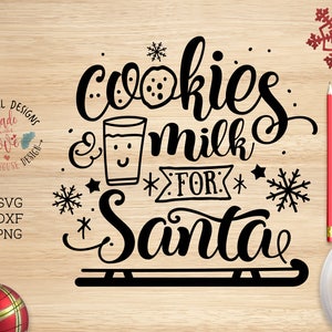Cookies and Milk for Santa SVG, Christmas SVG, Christmas Cut File, Christmas Printable in svg, dxf, png, Silhouette, Cricut, Santa Cut File,